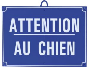 Attention au chien dim 28 x 20 cm, Bleu