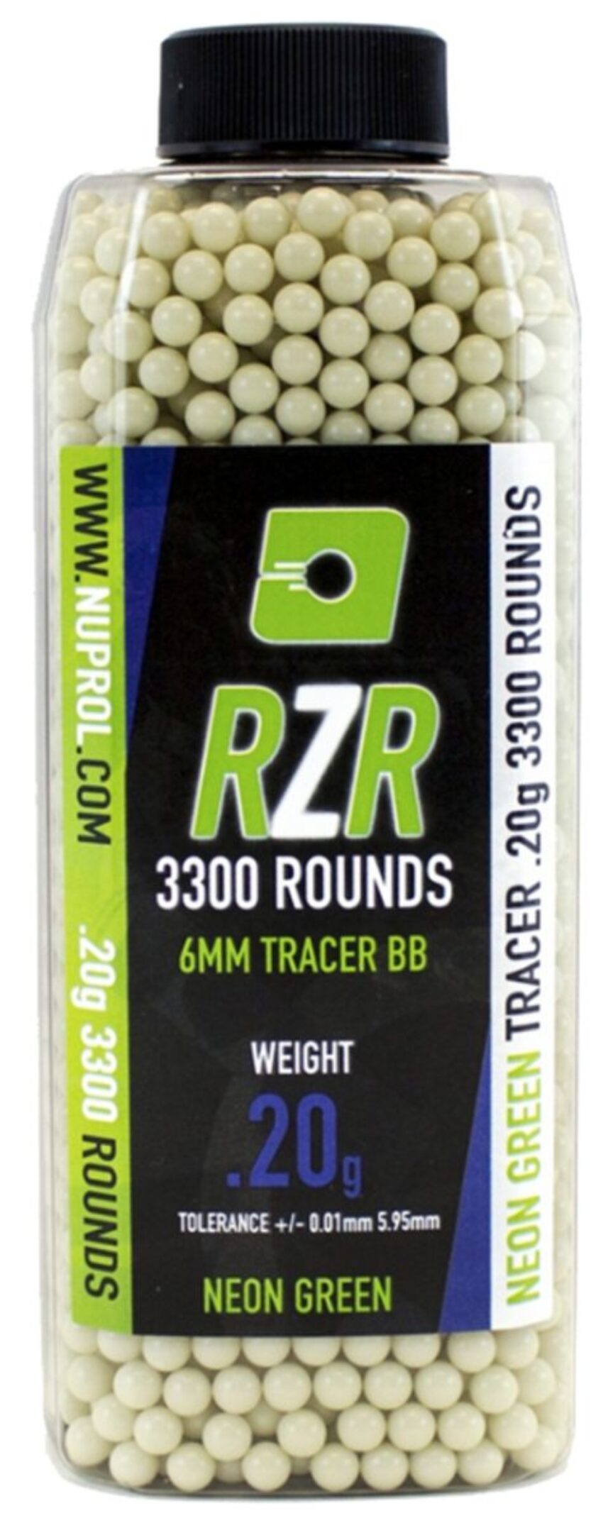 Billes Airsoft 6mm RZR 0.20g bouteilles 3500 bbs TRACER vertes - Vue principale