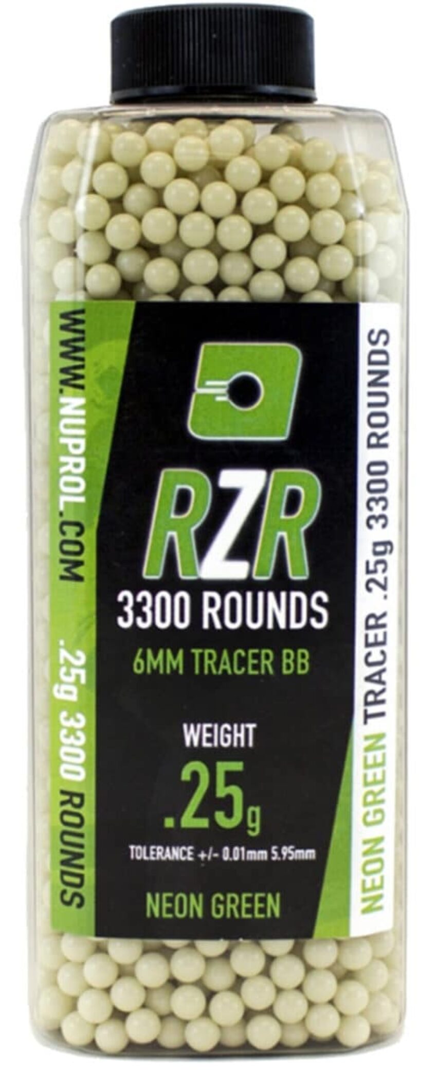 Billes Airsoft 6mm RZR 0.25g bouteilles 3500 bbs TRACER vertes - Vue principale