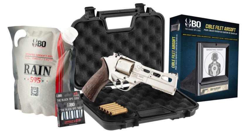 Pack Airsoft revolver CO2 CHIAPPA RHINO 50DS + Co2 + billes + cible + mallette - Vue principale