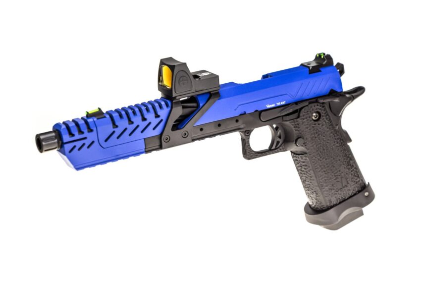 Réplique GBB gaz Hi-Capa TITAN 7 Noir / Bleu 1,0J + point rouge BDS - Vue principale