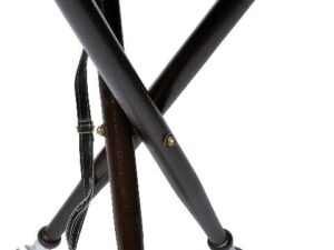 Trépied Januel en bois - dessus cuir et pic métallique amovible - 65 cm