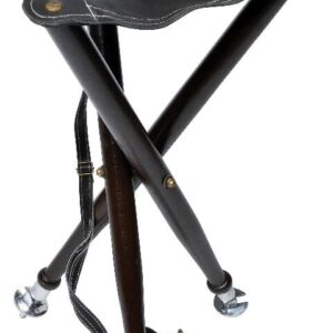 Trépied Januel en bois - dessus cuir et pic métallique amovible - 65 cm