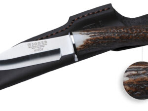 Couteau de chasse skinner à manche bois de cerf et lame de 11 cm