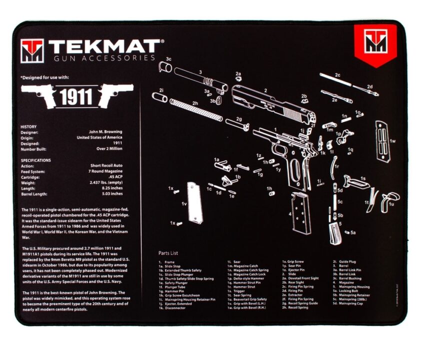 Tapis de démontage Tekmat Ultra pour pistolet 1911 - Vue principale