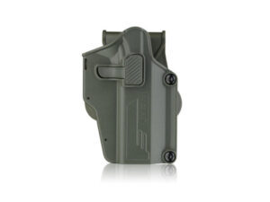 Étui de pistolet vert militaire en plastique.