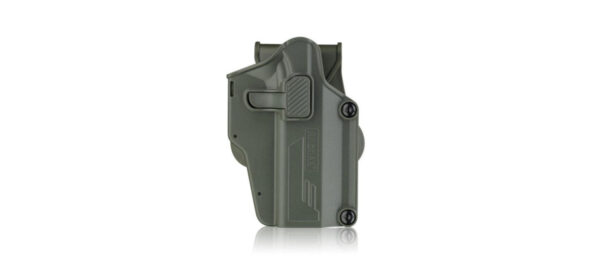 Étui de pistolet vert militaire en plastique.