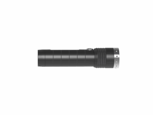 Lampe torche noire vue latérale.