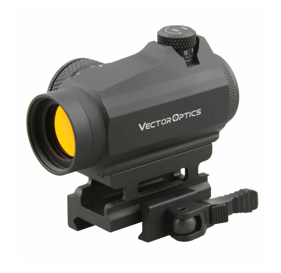 Lunette de visée Vector Optics noire sur support.