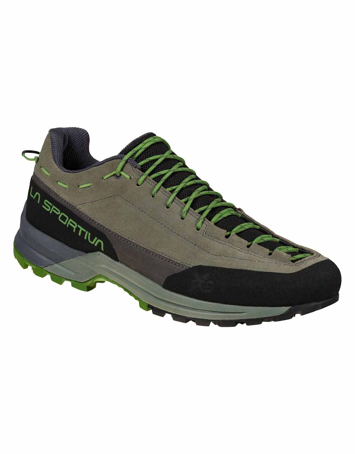 Chaussure d'approche en cuir La Sportiva TX Guide aux couleurs terre battue et chou frisé avec semelle robuste et lacets verts