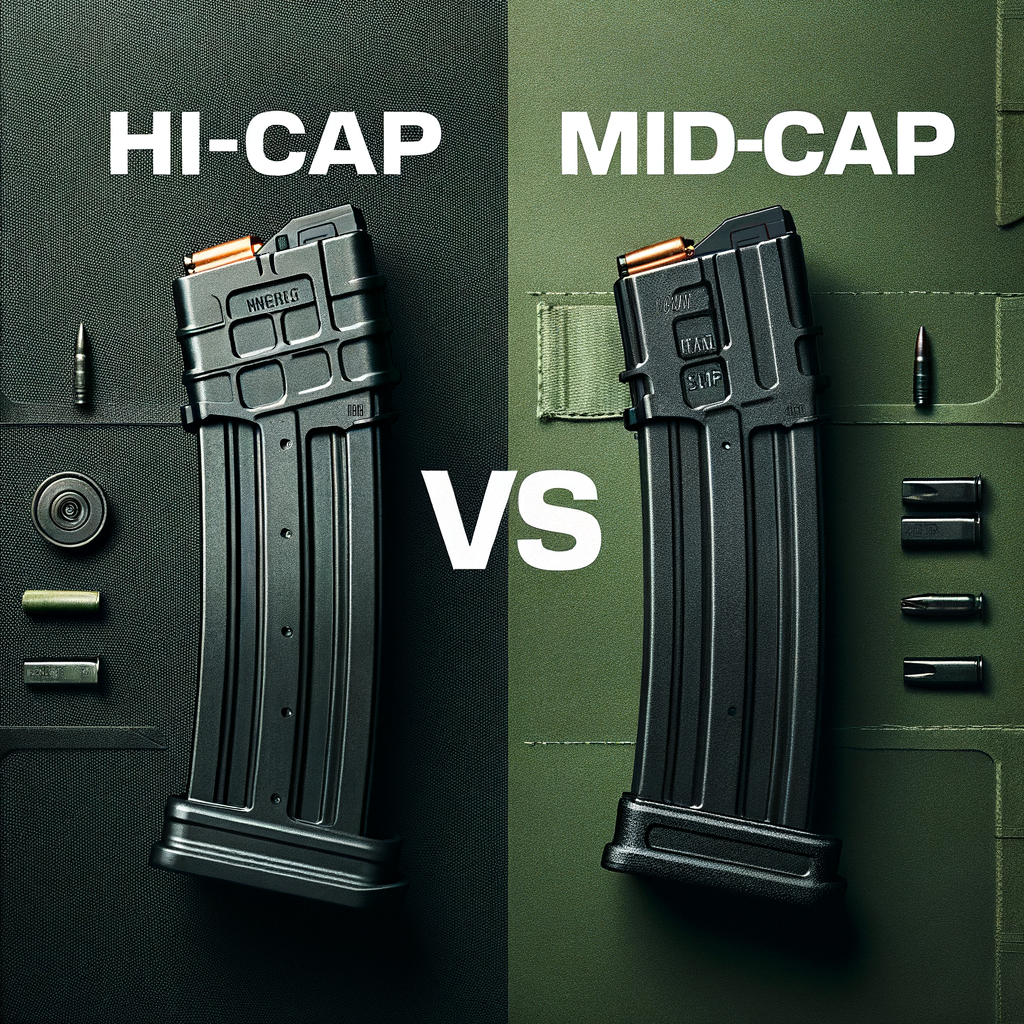 Bannière professionnelle pour blog airsoft comparer les chargeurs Hi-Cap et Mid-Cap