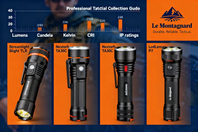 Guide complet des lampes tactiques : comparatif Streamlight, Nextorch, Ledlenser, unités de mesure, application interactive Le Montagnard