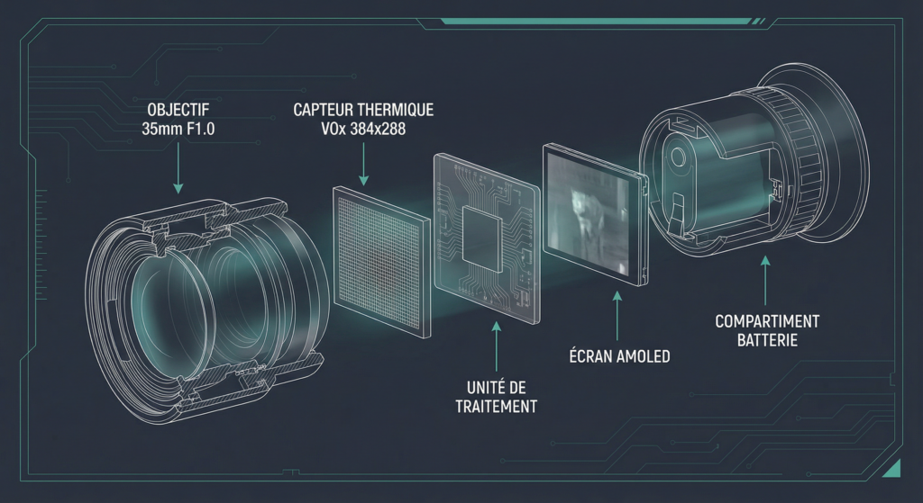 Schéma technique détaillé du monoculaire Hikmicro Lynx LH35 3.0