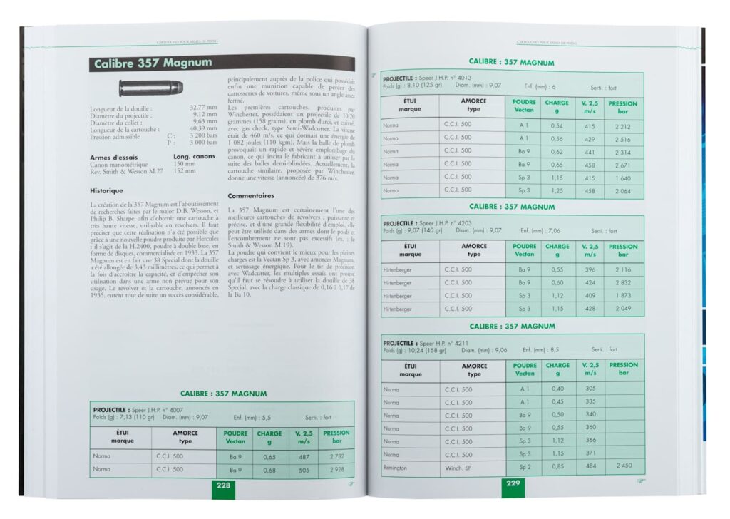 Manuel de rechargement Malfatti ouvert sur tables balistiques