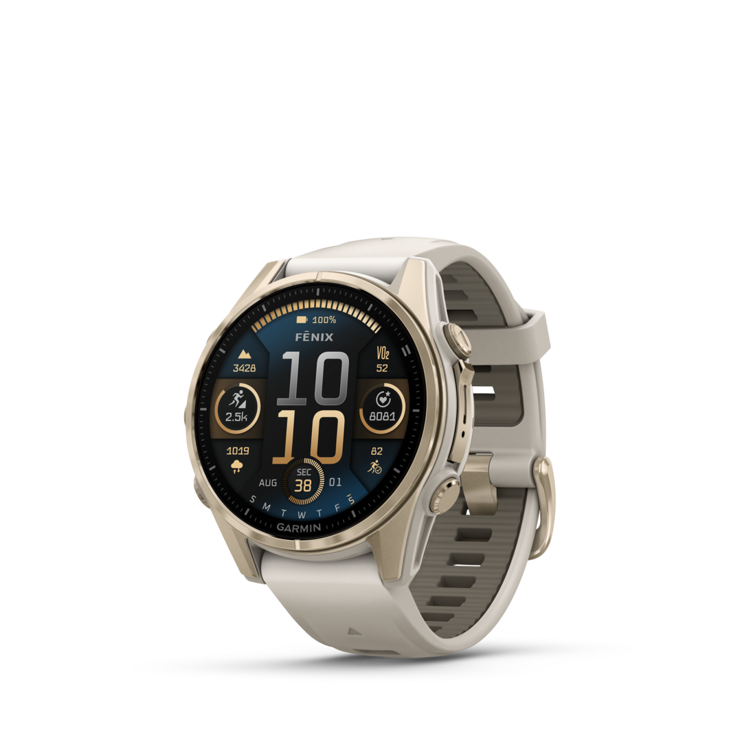 MONTRE GPS GARMIN FENIX 8 AMOLED 43 SAPHIR SOFT GOLD B. GRIS CENDRE