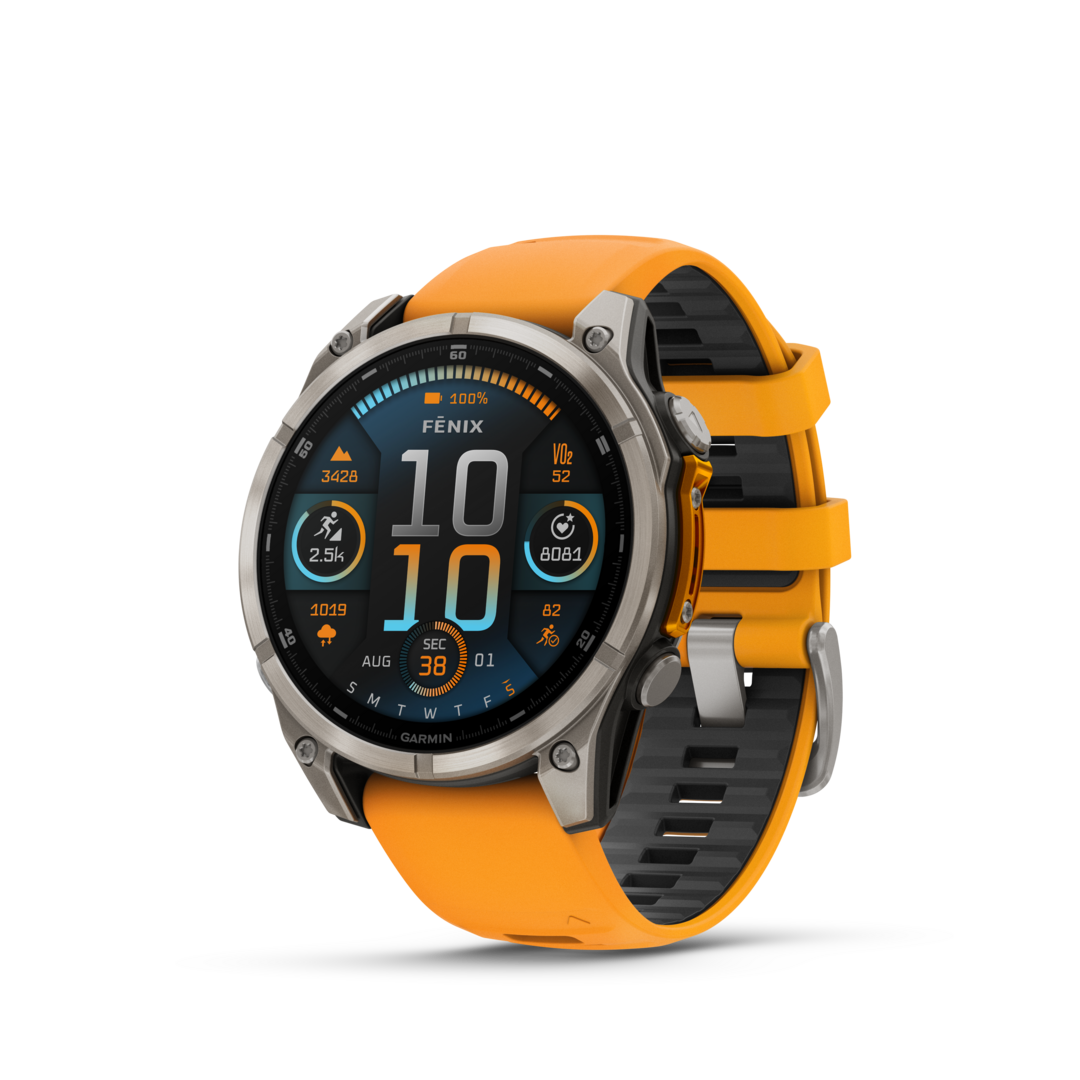 MONTRE GPS GARMIN FENIX 8 AMOLED 47 SAPHIR TITANE B. ORANGE