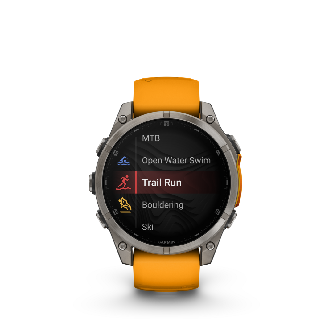 MONTRE GPS GARMIN FENIX 8 AMOLED 47 SAPHIR TITANE B. ORANGE - vue 2