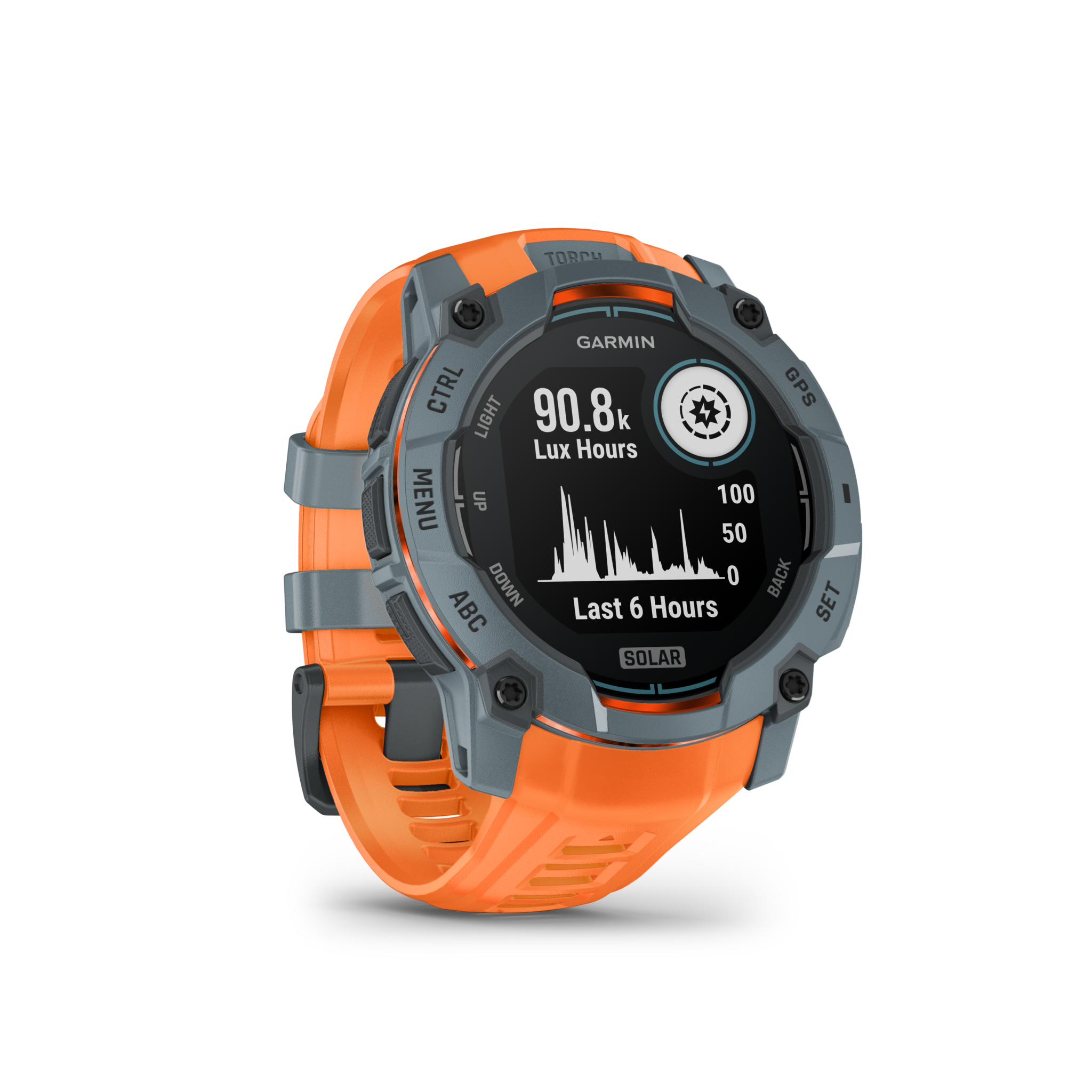 MONTRE GPS MULTI-FONCTIONS  GARMIN INSTINCT 3 SOLAR 50 BLEUE BRACELET ORANGE - vue 2