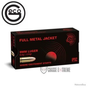 ruag geco 9mm luger full metal jacket 8.0g/124 gr (tombak), boite de 50 cart