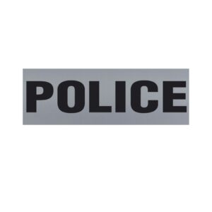 bandeau police rétro réfléchissant 30x15 cm – lettres noires sur fond gris – dos velcro