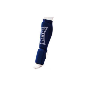 metal boxe protege tibia + pied, mousse eva, coton, elastique bleu large