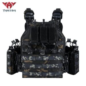 gilet tactique noir yakeda taille unique avec velcro pectoraux et dorsaux